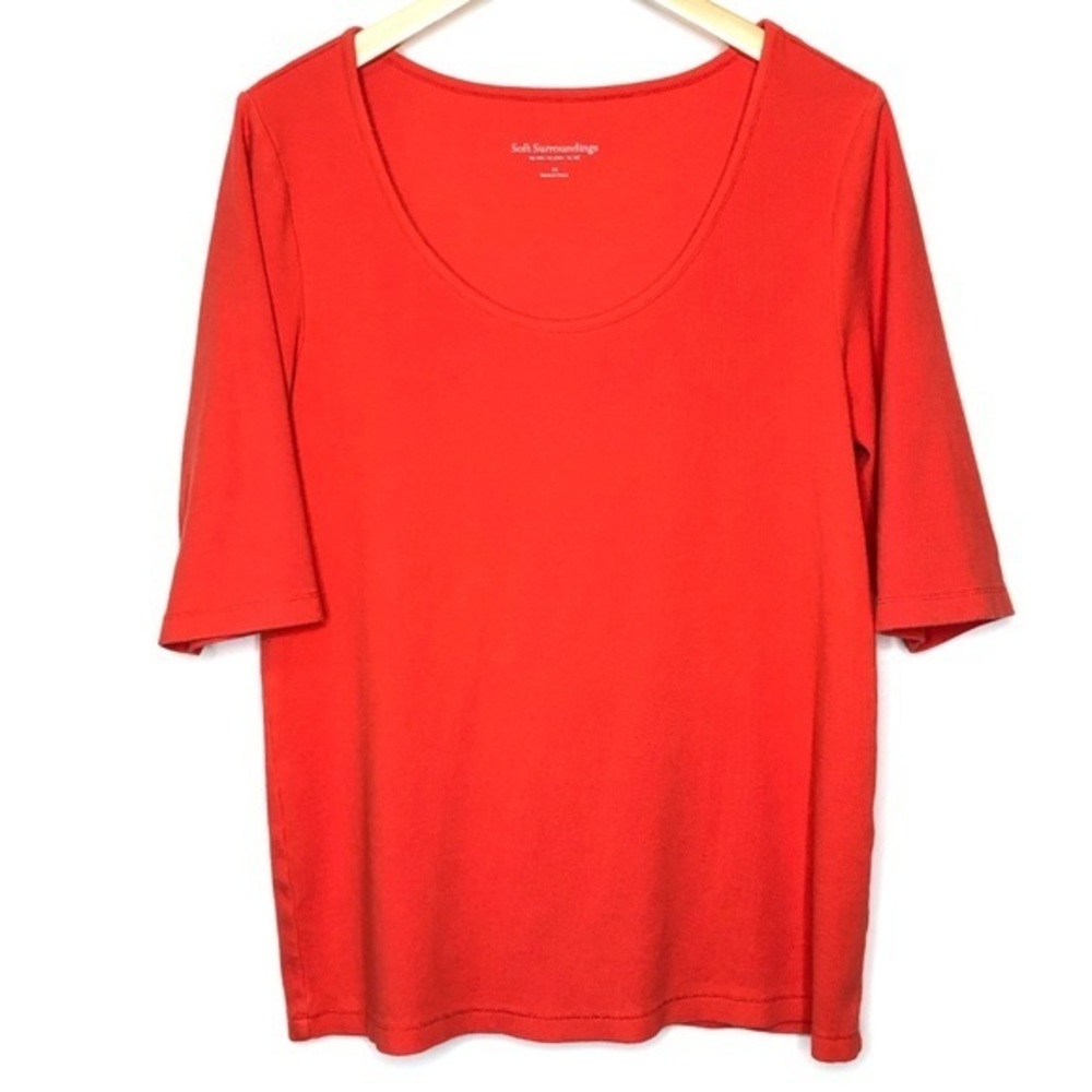 Soft Surroundings Ribbed Knit Top Burnt Orange Half Sleeve Scoop Neck Size 1X